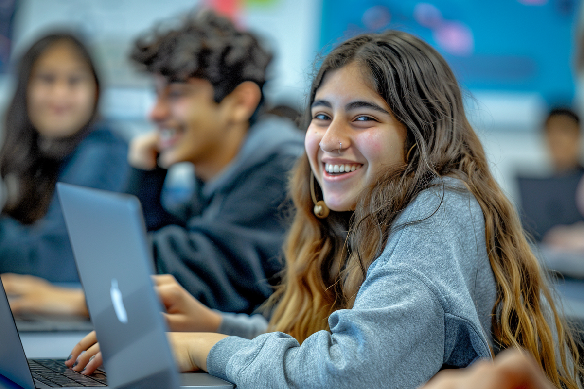 students with laptops during a class