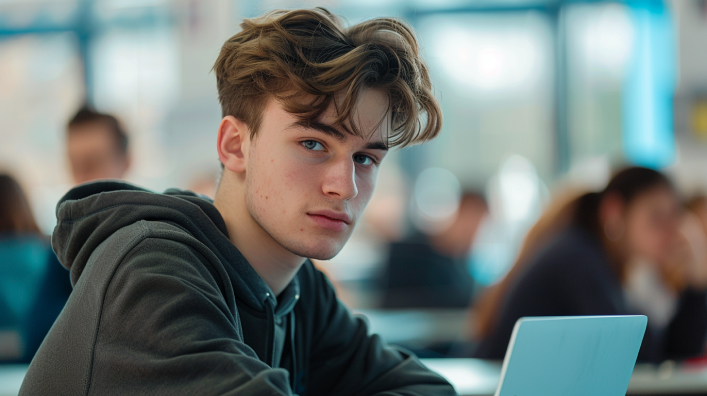 student with a laptop in the class